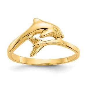14k Yellow Gold Small Dolphin Nautical Sea Life Children's Ring, Size 6